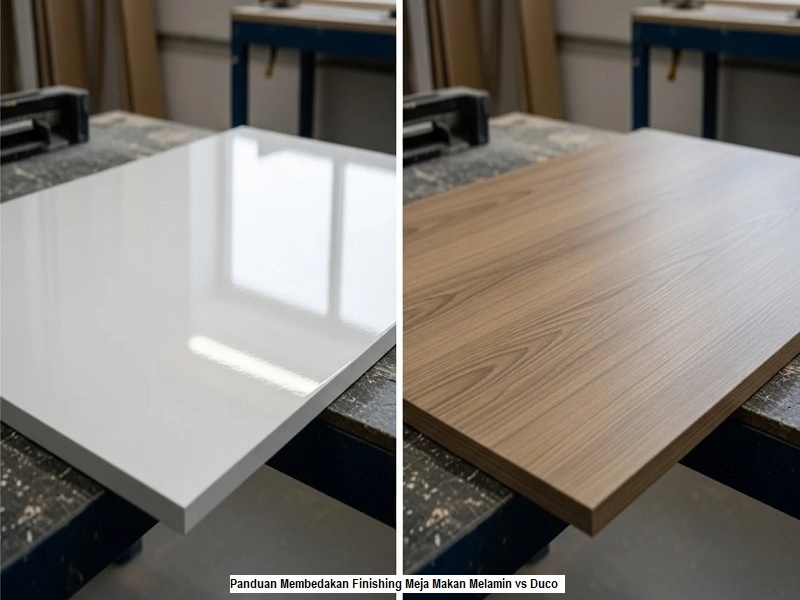 Finishing Meja Makan Melamin vs Duco